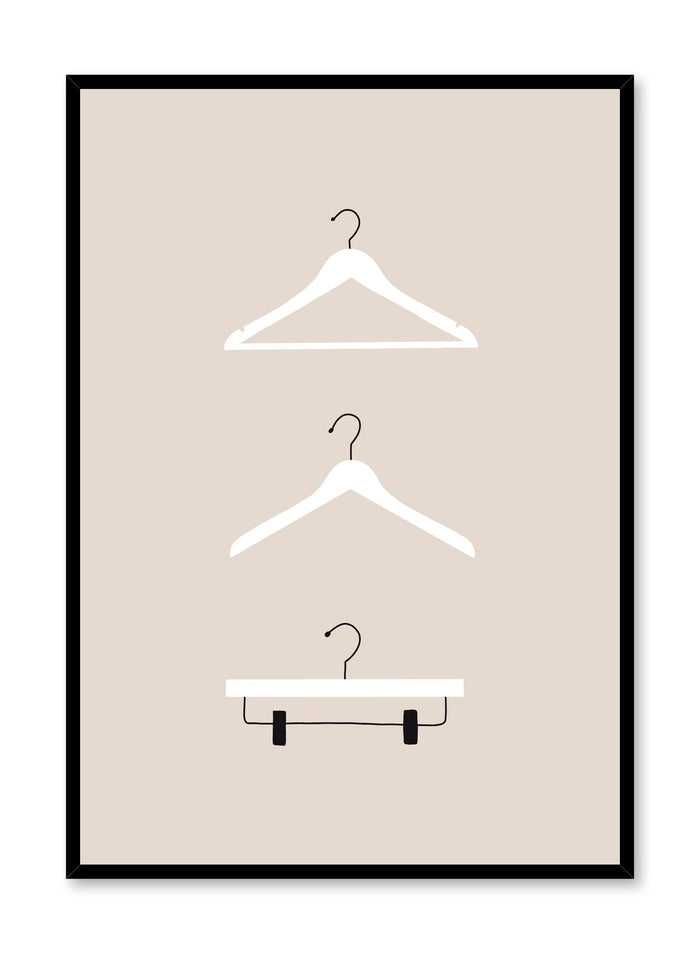 Fashion illustration poster by Opposite Wall with trio of clothes hangers