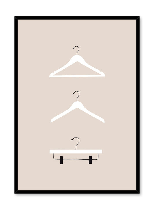 Fashion illustration poster by Opposite Wall with trio of clothes hangers
