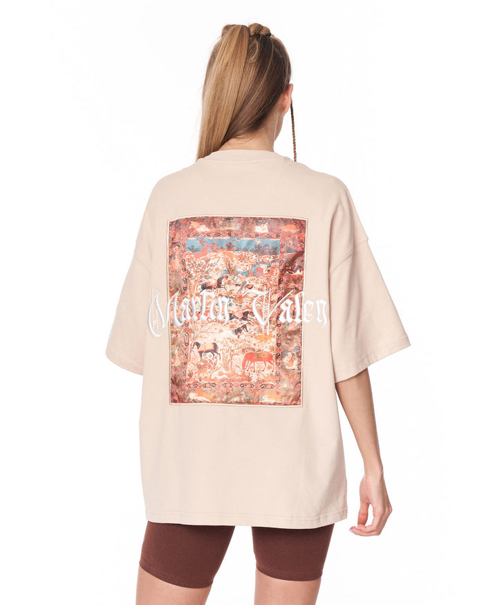 Heritage Fusion Beige Oversized T-shirt with heritage inspired back artwork