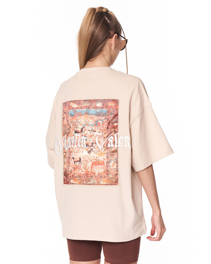 Heritage Fusion Beige Oversized T-shirt with detailed back graphic print