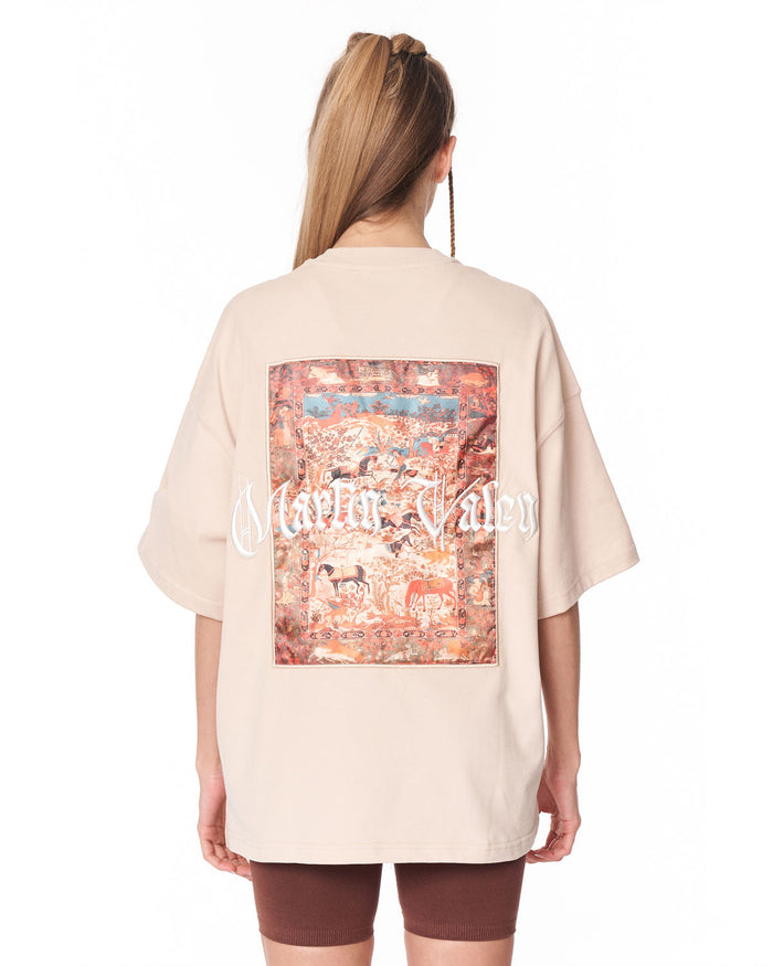 Heritage Fusion Beige Oversized T-shirt with vintage artwork on the back