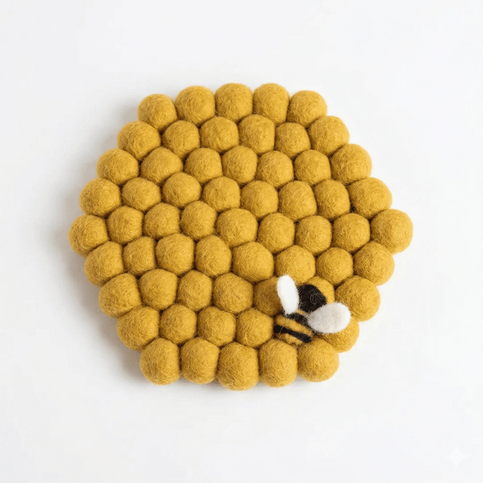 Hexagonal Trivet with Bee Fairtrade Wool Felt
