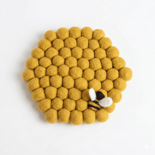 Hexagonal Trivet with Bee Fairtrade Wool Felt
