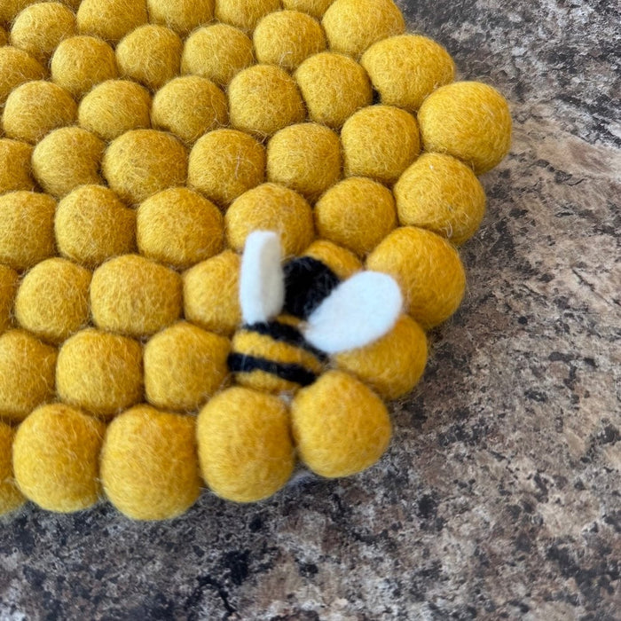 Hexagonal Trivet with Bee Fairtrade Wool Felt &Keep