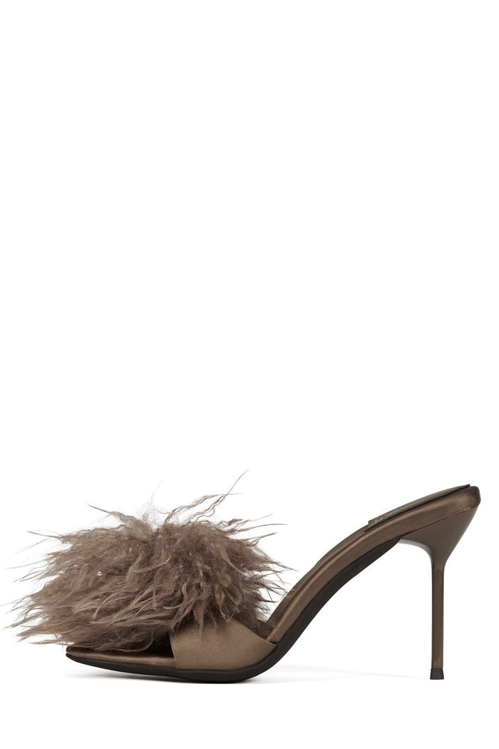 SHOPAHOLIC Jeffrey Campbell Heeled Mule Taupe Satin Combo