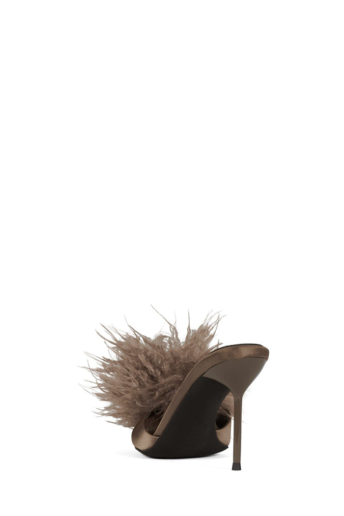 SHOPAHOLIC Jeffrey Campbell Heeled Mule Taupe Satin Combo