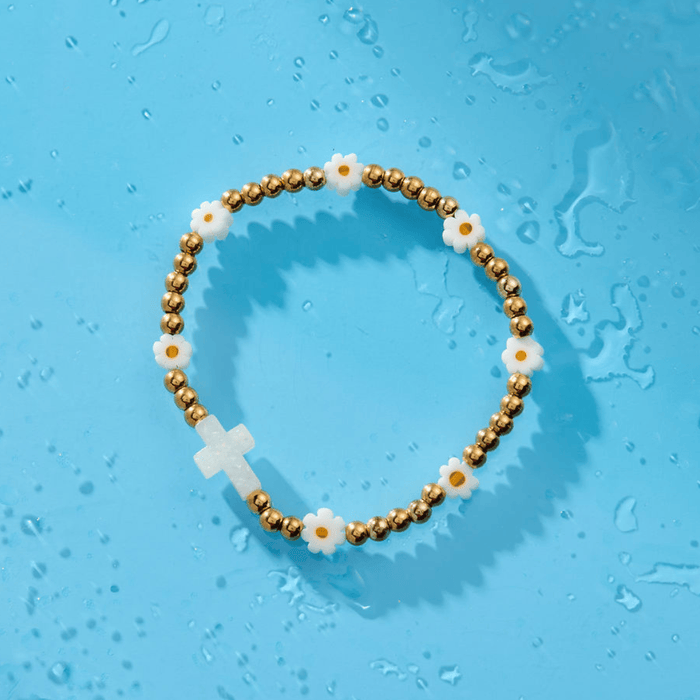 Holy Water Daisy Cross Stretch Bracelet