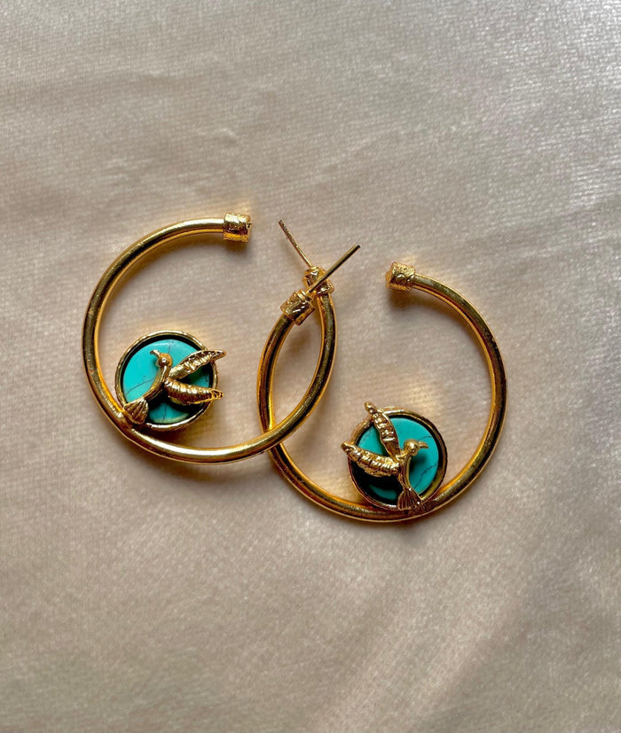 Hummingbird Loop Earrings - Turquoise