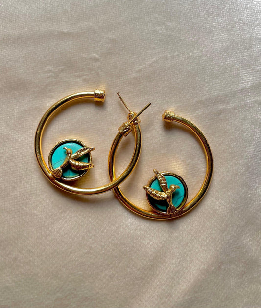 Hummingbird Loop Earrings - Turquoise