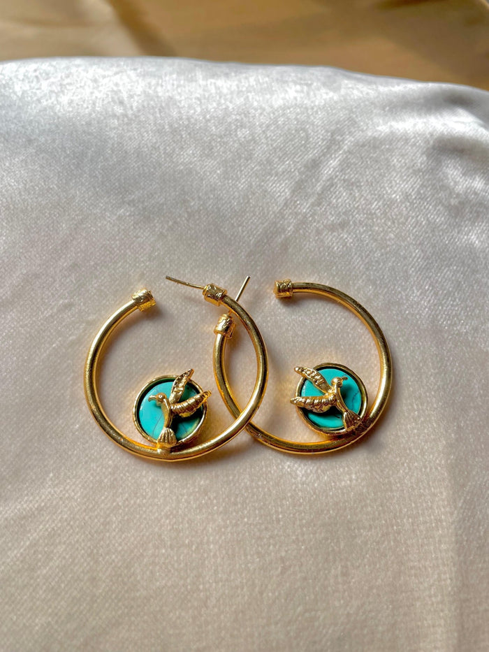 Hummingbird Loop Earrings - Turquoise