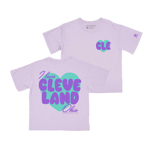 I Love Cleveland Heart - Women's Boxy Crop Crew T-Shirt - Orchid