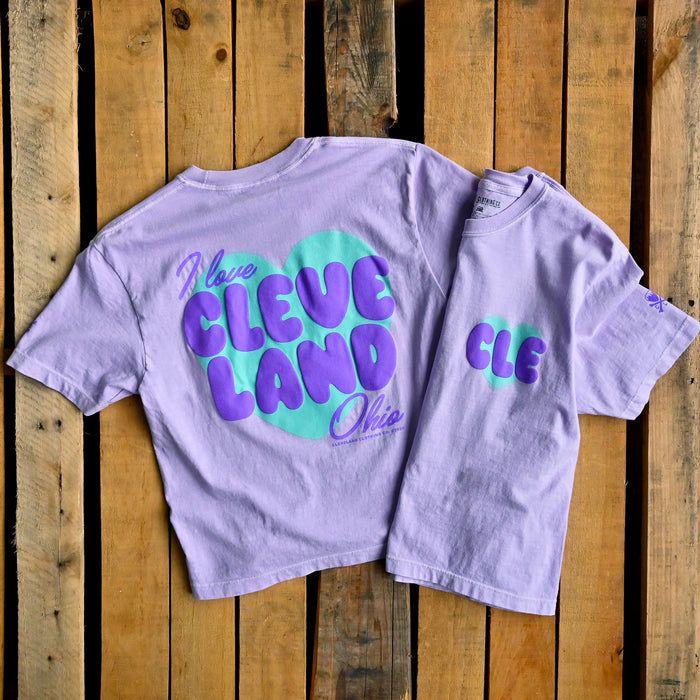 I Love Cleveland Heart - Women's Boxy Crop Crew T-Shirt - Orchid