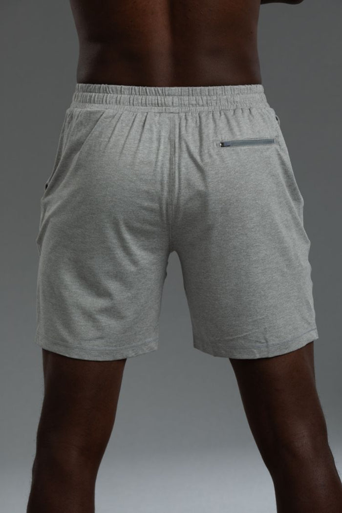 Backview of grey short || Light Heather Gray - 1