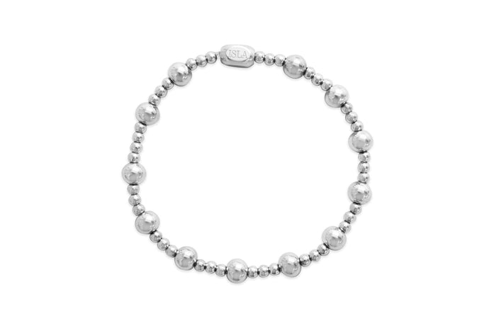 Isla Waterproof Stretch Bracelet – Mixed 3mm & 6mm Silver Beaded, Tarnish-Free
