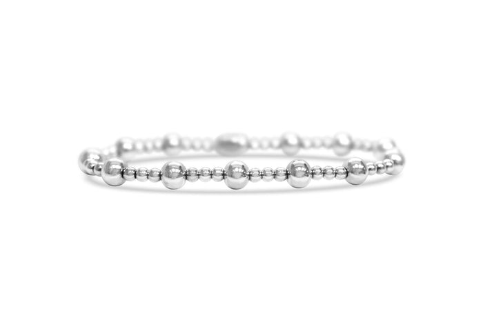 Isla Waterproof Stretch Bracelet – Mixed 3mm & 6mm Silver Beaded, Tarnish-Free