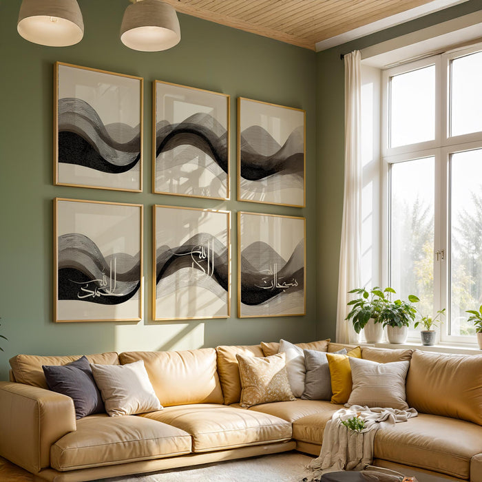 Two prints framed together in a contemporary living room setup