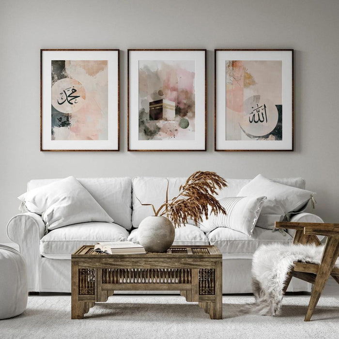 panel 3 of islamic abstract watercolor wall art set featuring muted earth tones