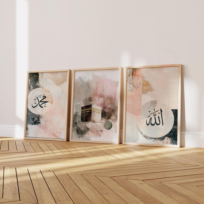 panel 4 of islamic abstract watercolor wall art set showing cool gray and blue washes