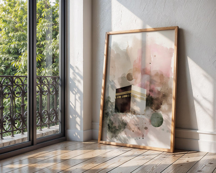 panel 5 of islamic abstract watercolor wall art set with layered washes in a neutral palette