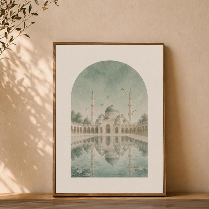 Close-up view of sage green prayer corner wall art print — panel 1