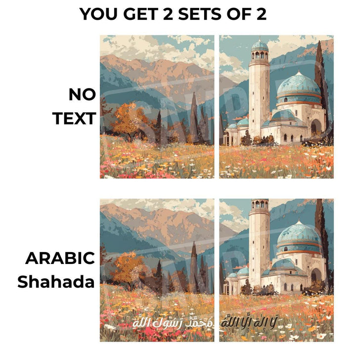 Panel showing domes and minarets in Islamic wall decor set