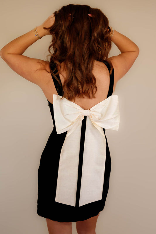 Women's Black Velvet Mini Dress- Women's Bow Back Dress- Women's Black Bow Dress
