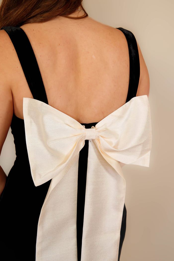 Women's Black Velvet Mini Dress- Women's Bow Back Dress- Women's Black Bow Dress