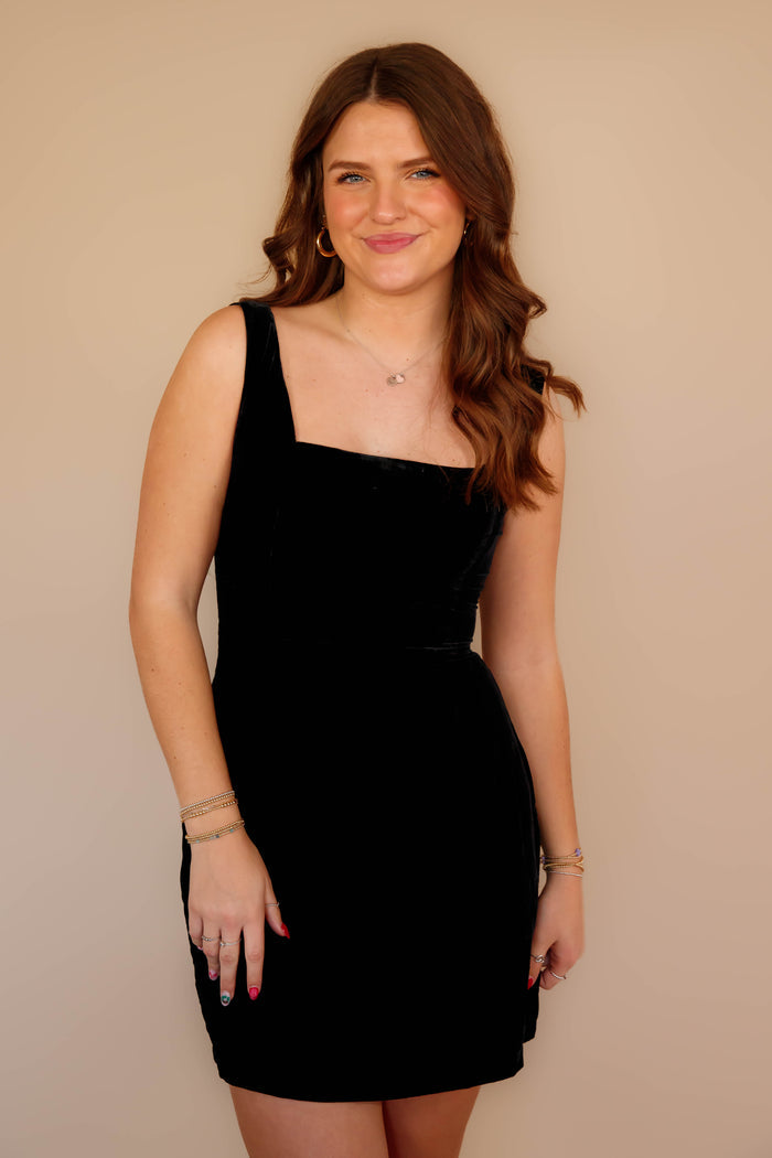 Women's Black Velvet Mini Dress- Women's Bow Back Dress- Women's Black Bow Dress