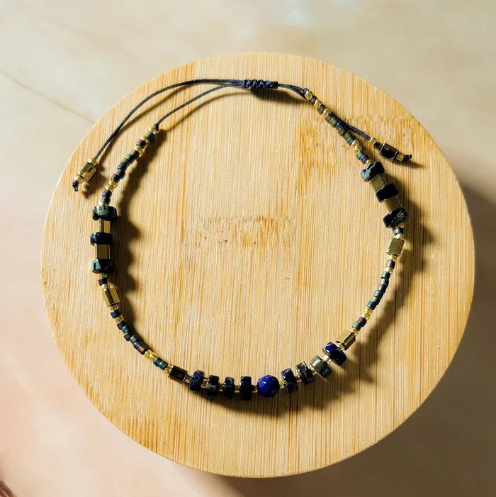 Jasmine Jasper and Seed Beaded Bracelet in Cobalt