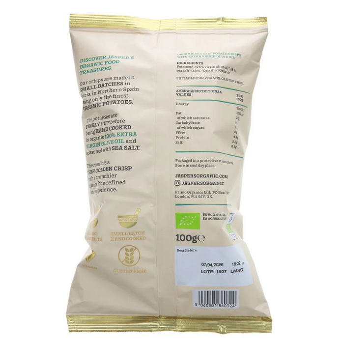 Jaspers Organic Crisps 100% Extra Virgin Olive Oil 100g