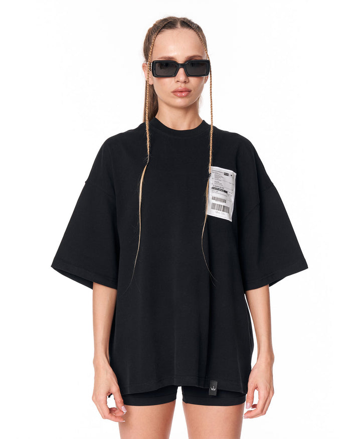 Jedi Delivery Print Oversized Black T-shirt styled with black biker shorts