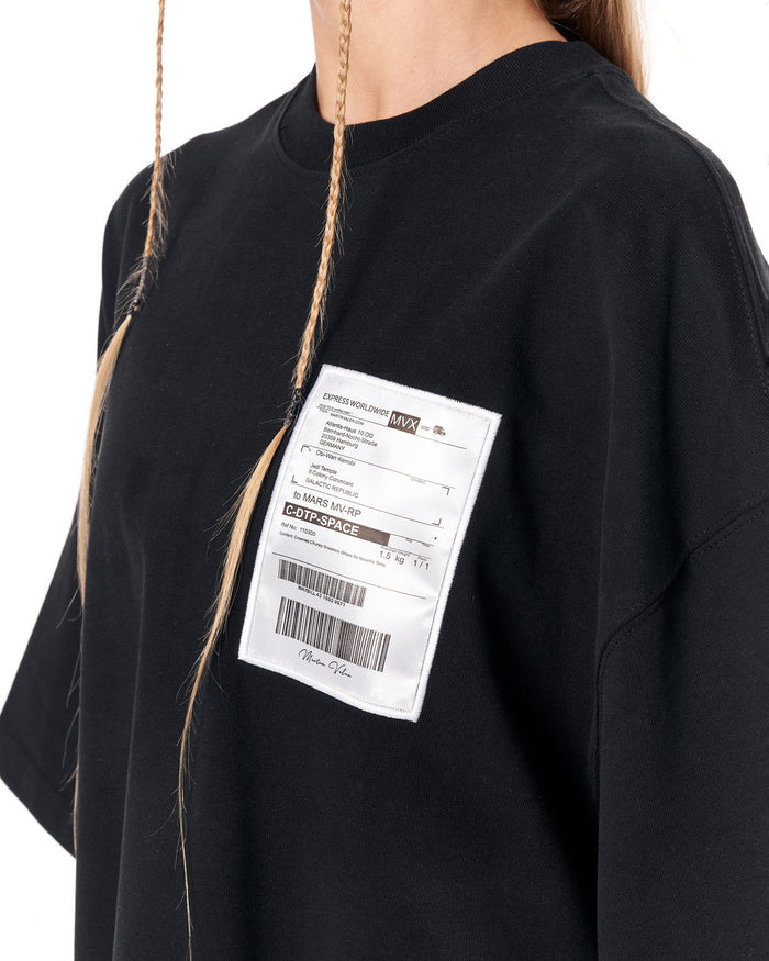 Jedi Delivery Print Oversized Black T-shirt with chest label artwork