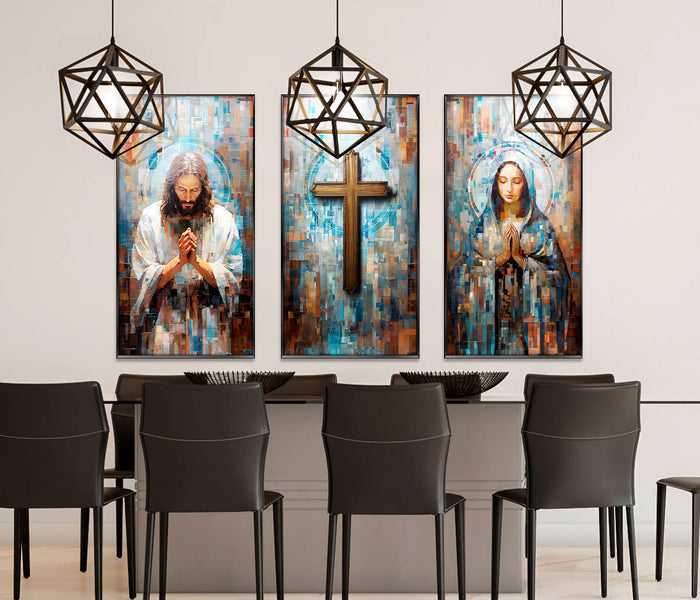 Jesus and Mary Abstract Grid Canvas Print