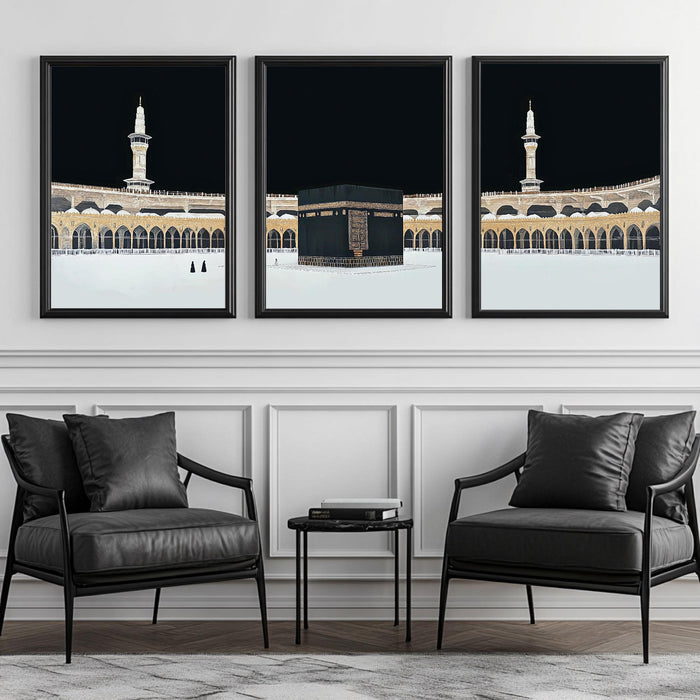 Three-panel framed canvas Masjid Al-Haram art