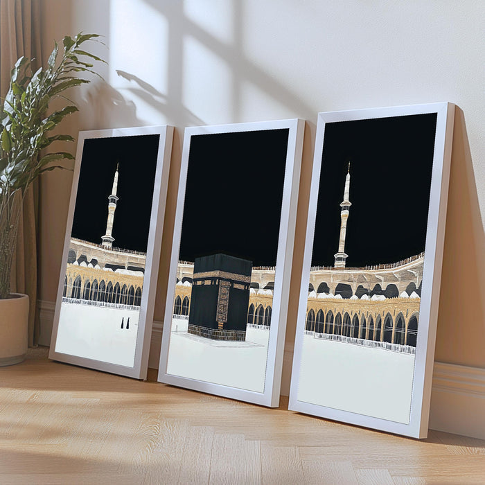 Premium framed Kaaba wall art trio for home