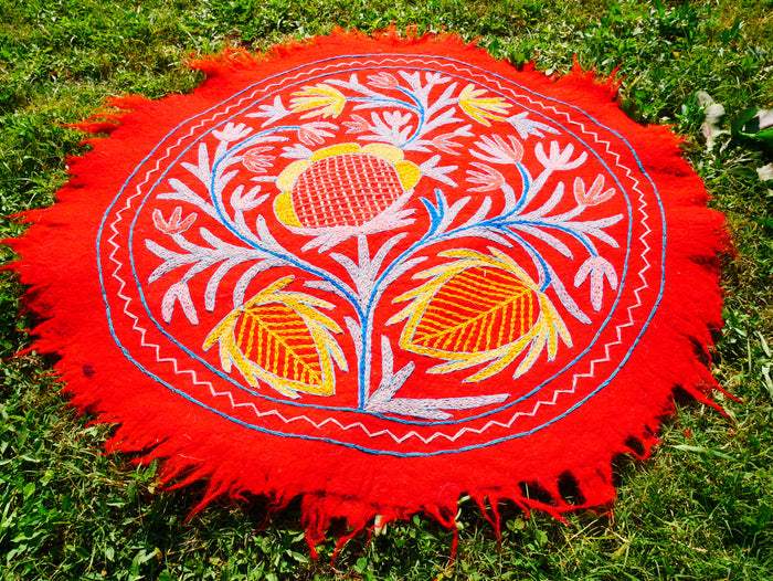 Kashmiri Mandala rug 3ft felted wool for boho bedrooms or as meditation - yoga rug