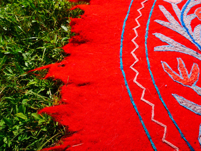 Kashmiri Mandala rug 3ft felted wool for boho bedrooms or as meditation - yoga rug