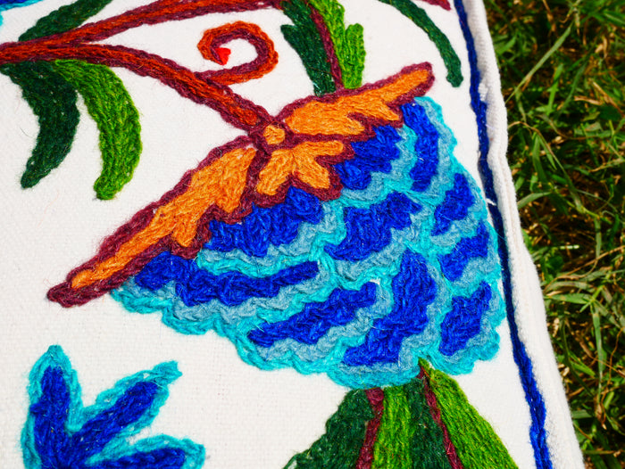 Kashmiri Meditation Cushion Covver – Hand Embroidered Floral Design