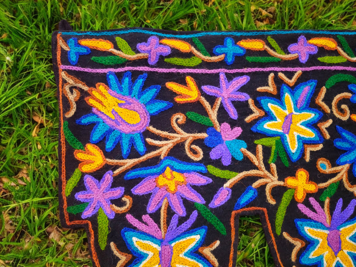 Kashmiri Toran Door Valance 39" Hand-Embroidered Floral Cotton & Wool Banner Crewel embroidery
