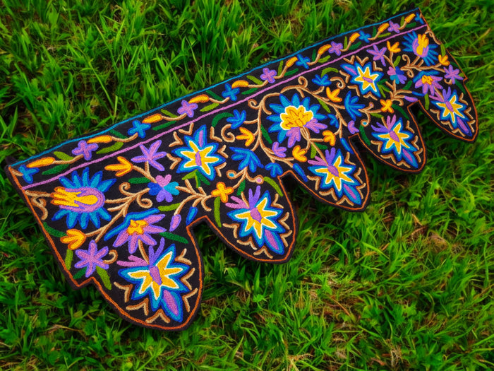 Kashmiri Toran Door Valance 39" Hand-Embroidered Floral Cotton & Wool Banner Crewel embroidery
