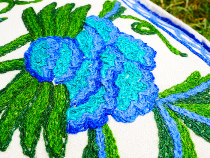 Kashmiri Wool Meditation Cushion – Hand-Embroidered Floral Design