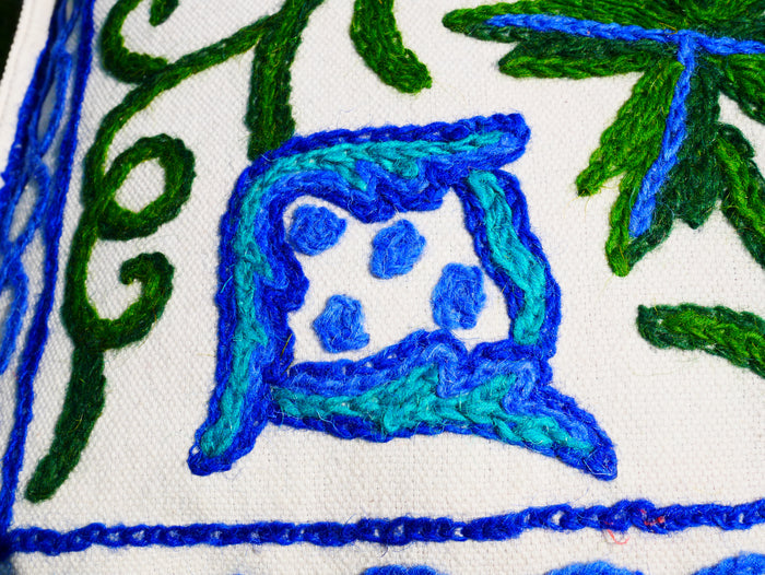 Kashmiri Wool Meditation Cushion – Hand-Embroidered Floral Design