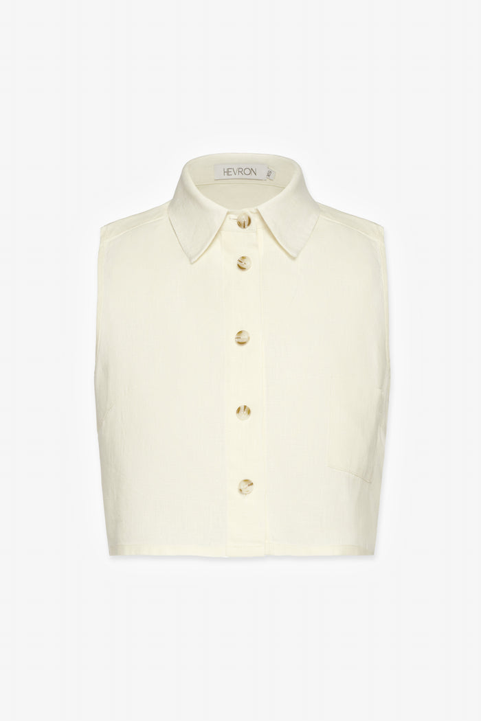 HEVRON Katja Top Ivory Linen Top, product front view