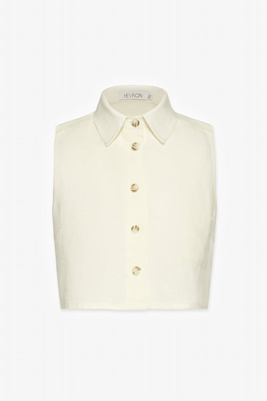 HEVRON Katja Top Ivory Linen Top, product front view