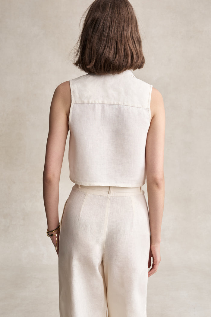 HEVRON Alina Pant Ivory Wide-Leg Linen Pants, studio shot