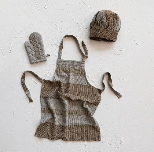 Kids Apron Set - Beige/Grey