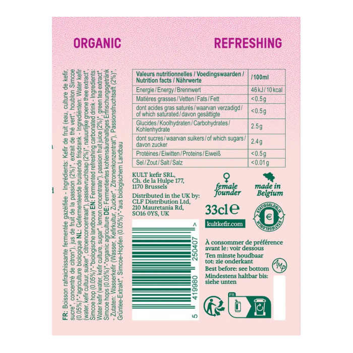 KULT Water Kefir Passion & Hops Organic 330ml