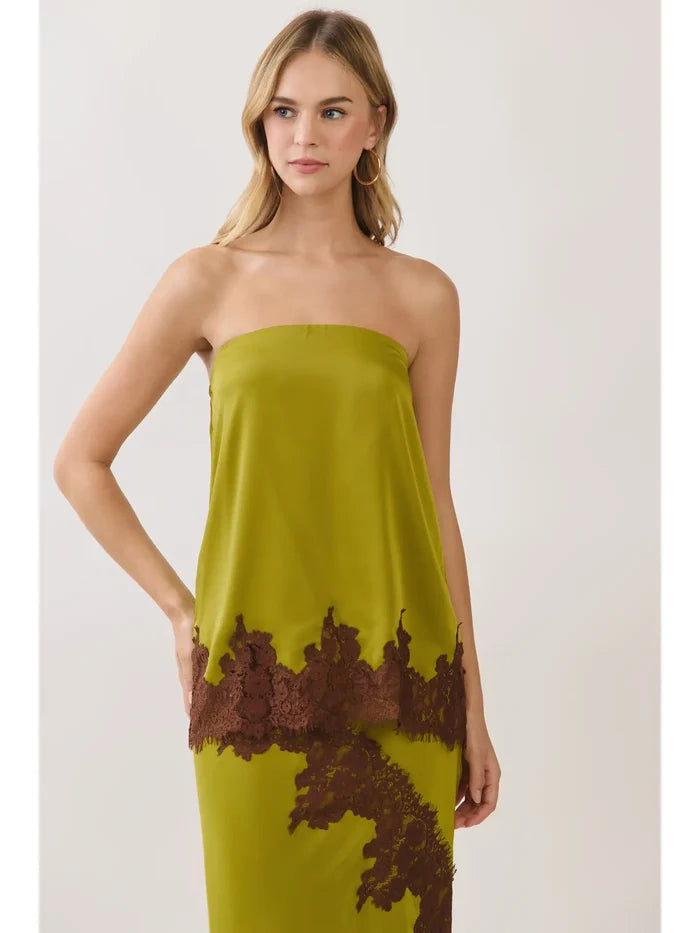 Lace Trim Relaxed Fit Strapless Top