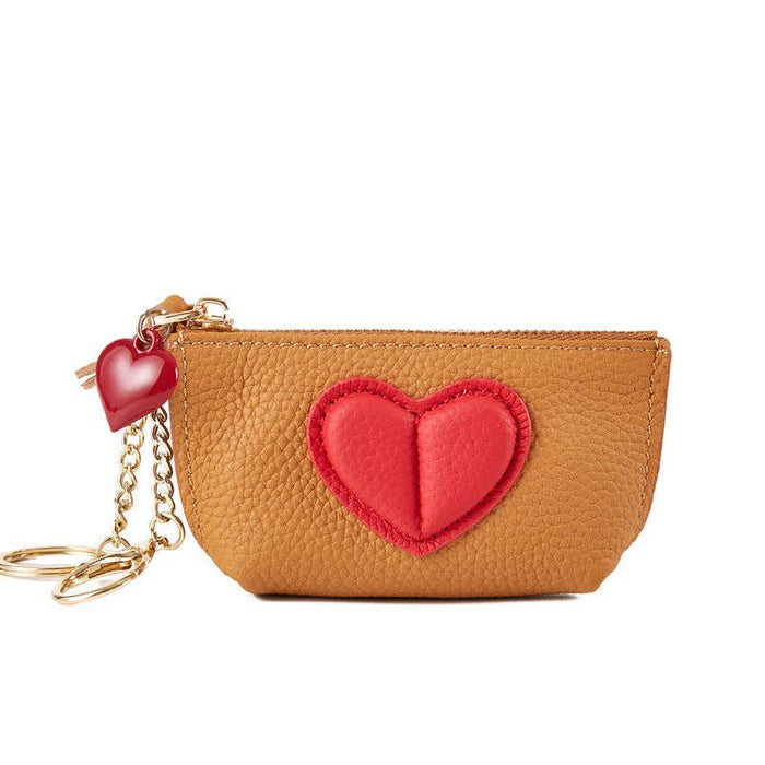 Leather Heart Zipper Key Wallet