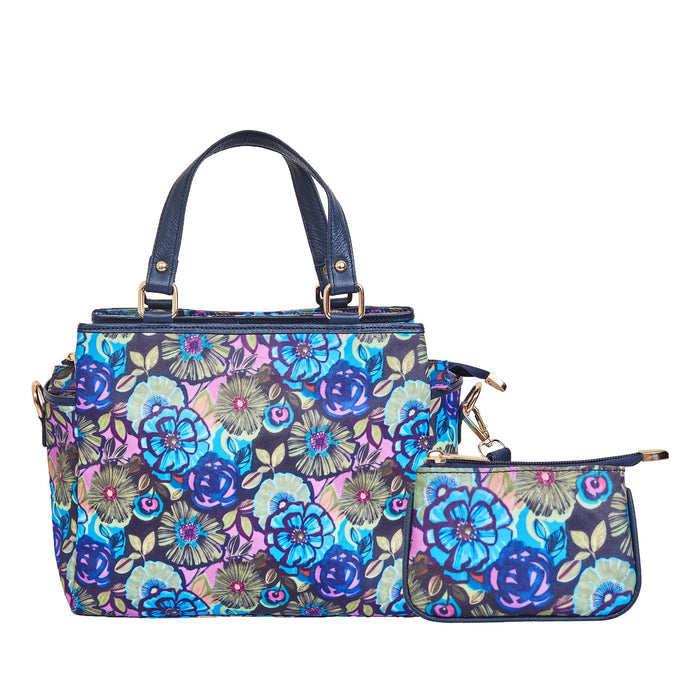 Women's Blue Top handle Satchel Bag with coin pouch for travel & gifting
